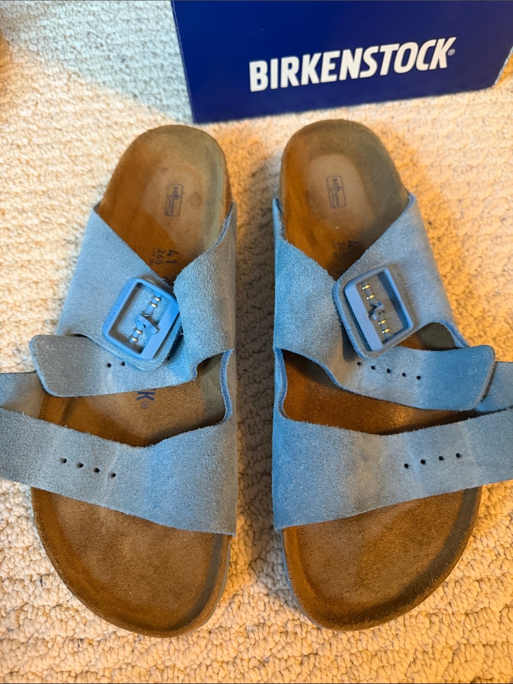 Birkenstock Sky Blue Suede Arizona Sandals - Picture 3 of 12